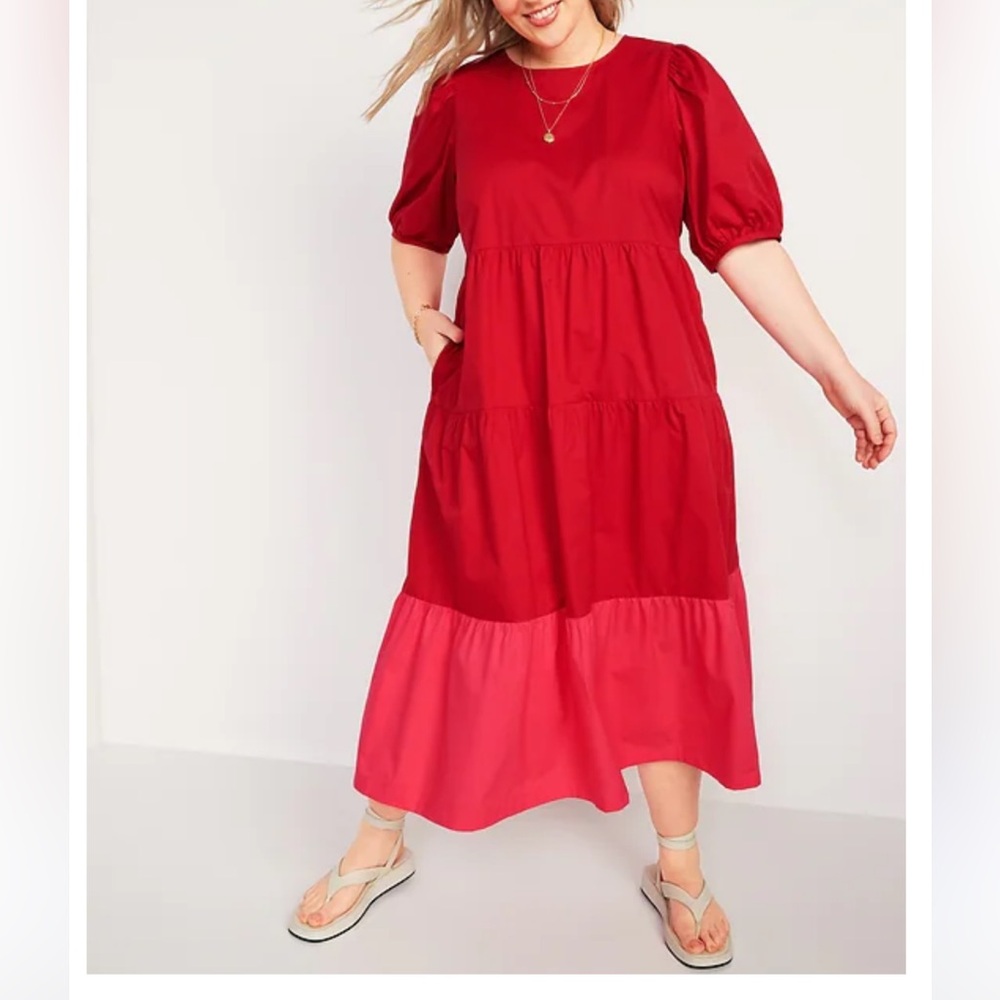 Old Navy Red Pink Colorblock Tiered Maxi Dress XXL - Picture 1 of 6